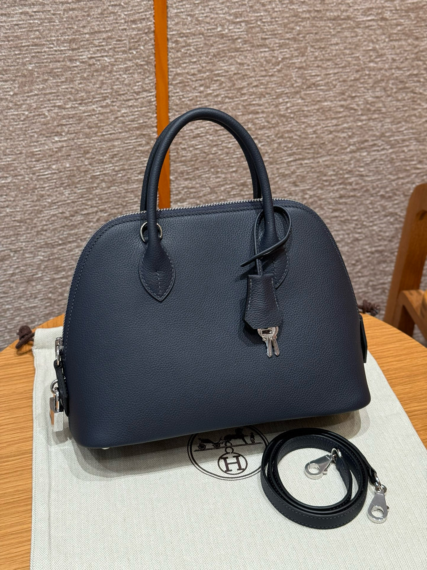 에르메스 Hermes Bolide 25cm evercolor 2Z Blue Nuit/silver