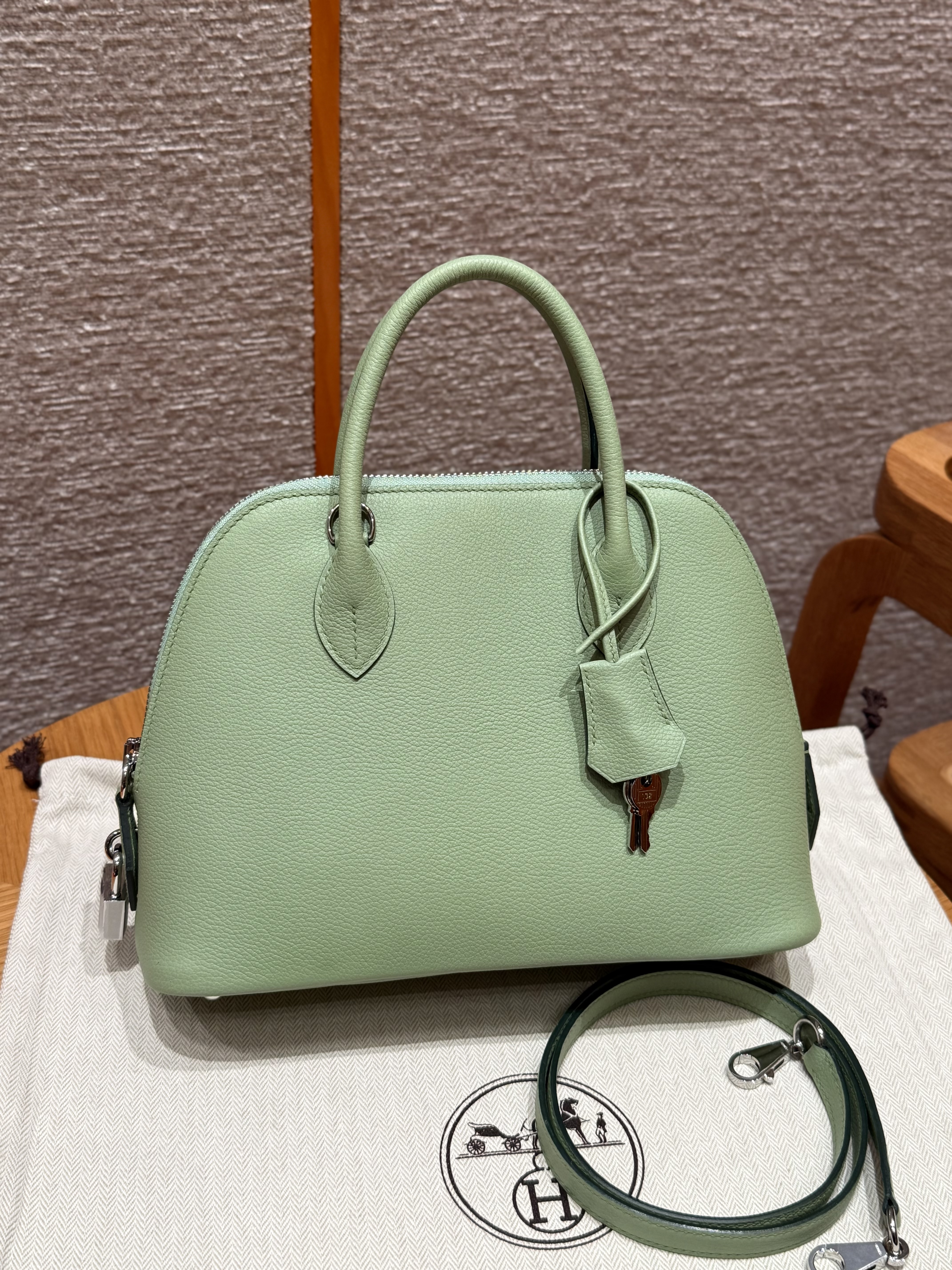 에르메스 Hermes Bolide 25cm evercolor 3i Vert Criquent/silver
