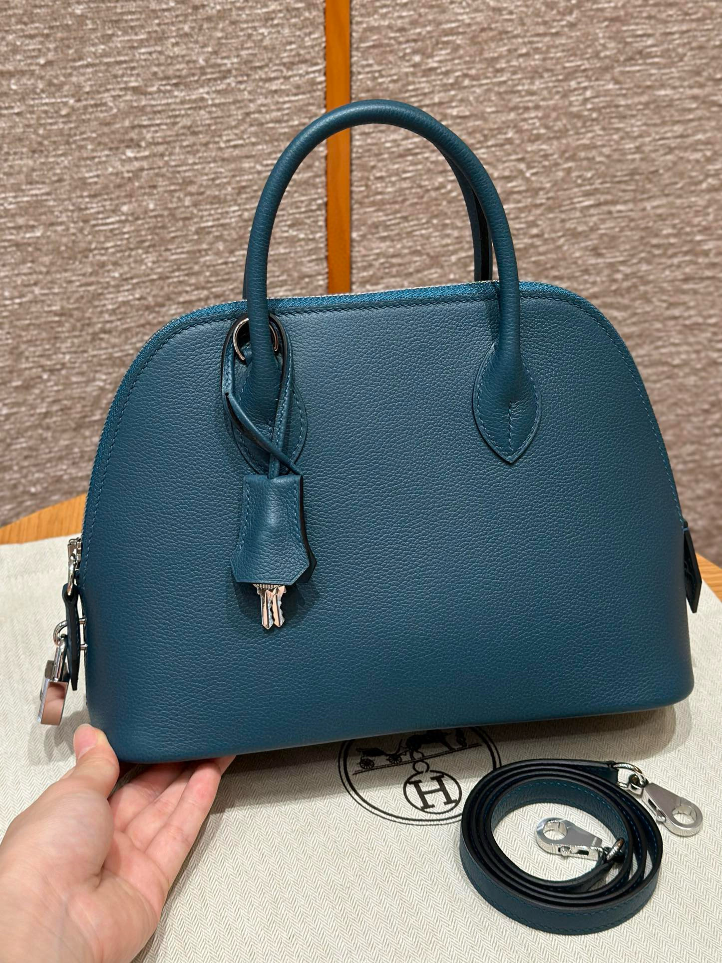 에르메스 Hermes Bolide 25cm evercolor W0 Vert Bosphore/silver