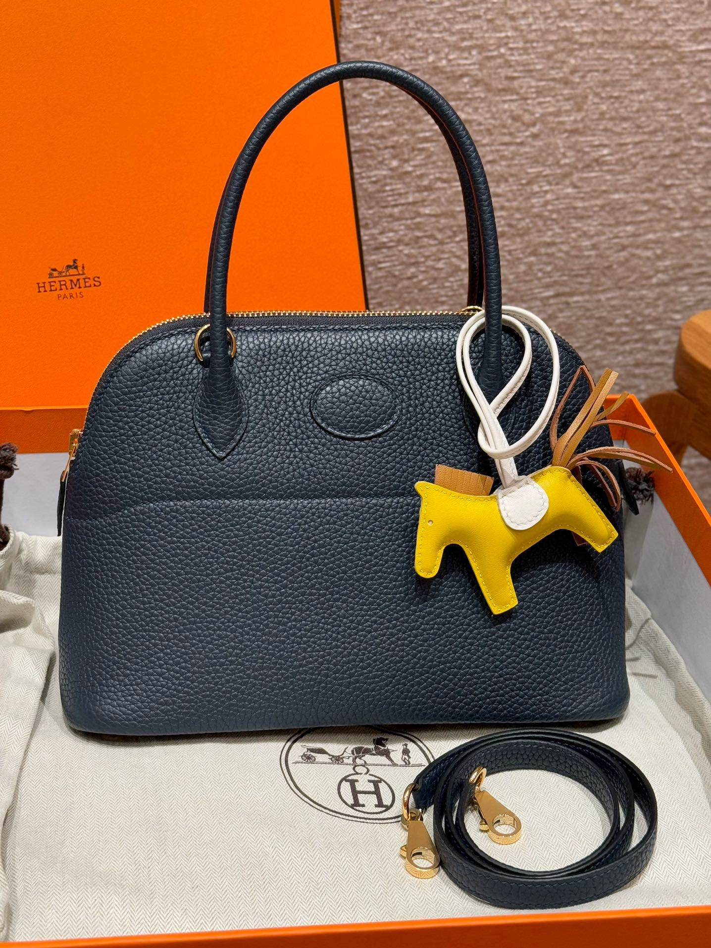 에르메스 Hermes Bolide 27cm Clemence 2Z Blue nuit/gold
