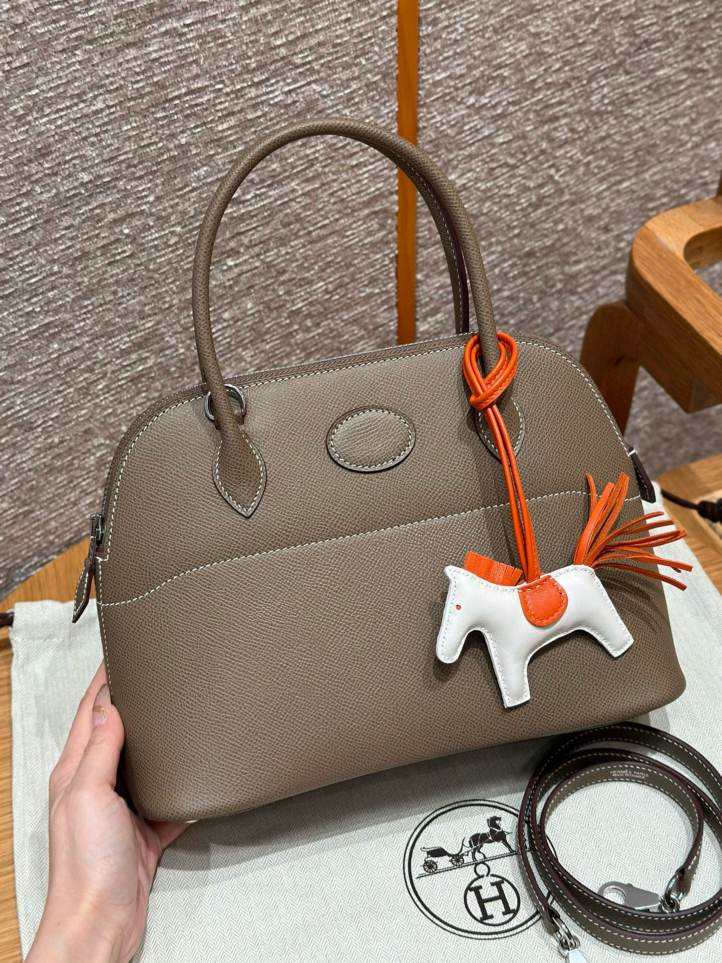 에르메스 Hermes Bolide 27cm Epsom 18 Etoupe/silver