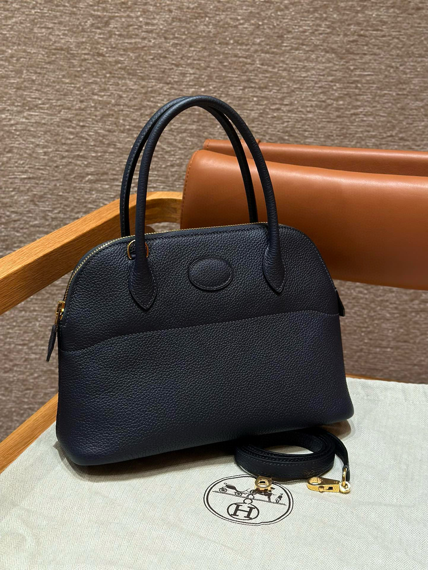에르메스 Hermes Bolide 27cm Togo 2Z Blue nuit/gold