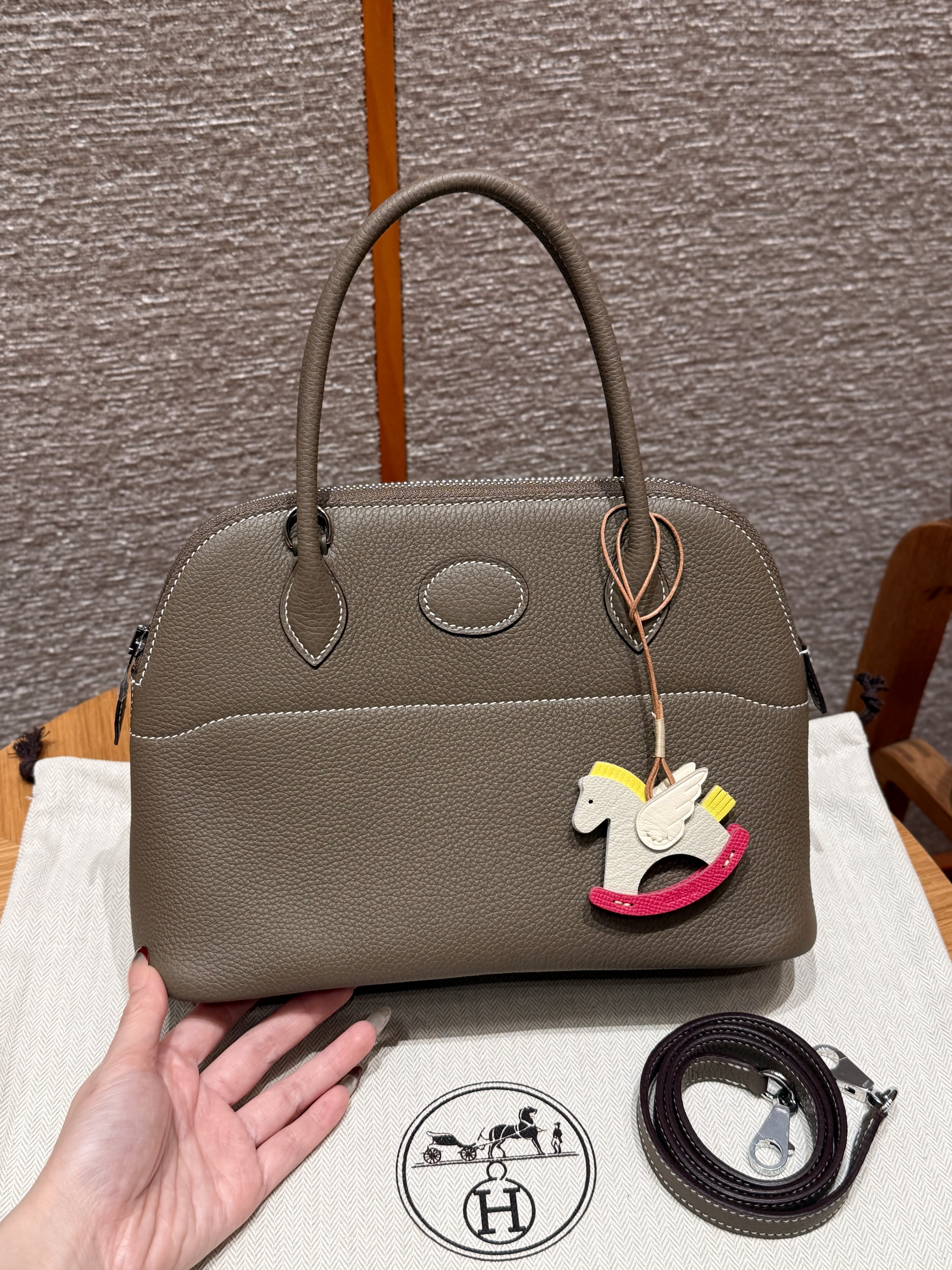 에르메스 Hermes Bolide 27cm Togo 18 Etoupe/silver
