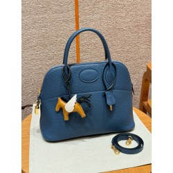 에르메스 Hermes Bolide 31cm Clemence 7E Blue brighton/gold