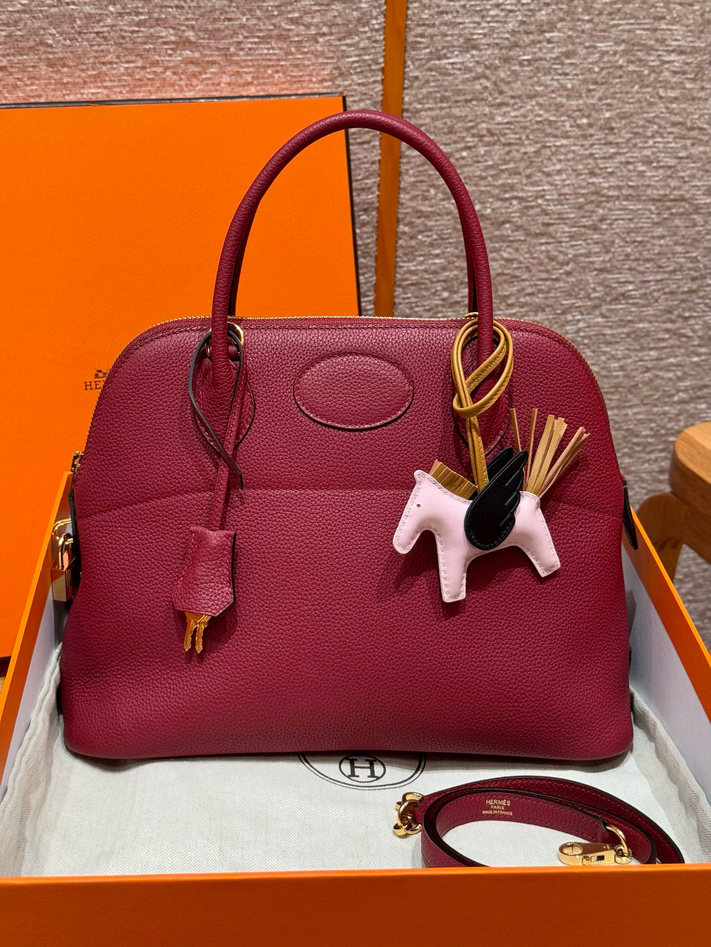 에르메스 Hermes Bolide 31cm Togo 55 Rouge H/gold