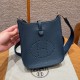 에르메스 Hermes Mini Evelyne 16cm clemence 7P Blue presse/silver