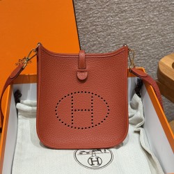 에르메스 Hermes Mini Evelyne 16cm clemence 36 Brique/gold
