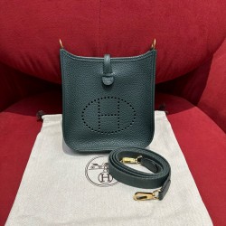 에르메스 Hermes Mini Evelyne 16cm clemence 60 Vert cypress/gold