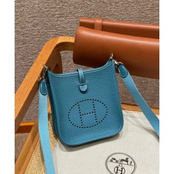 에르메스 Hermes Mini Evelyne 16cm clemence 75 Blue Jean/silver
