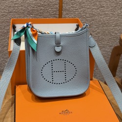 에르메스 Hermes Mini Evelyne 16cm clemence J7 Blue Lin/silver