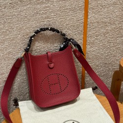 에르메스 Hermes Mini Evelyne 16cm clemence K1 Rouge grenat/silver