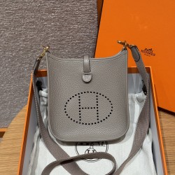 에르메스 Hermes Mini Evelyne 16cm clemence M8 Girs Asphalte/gold