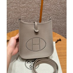 에르메스 Hermes Mini Evelyne 16cm clemence M8 Girs Asphalte/silver