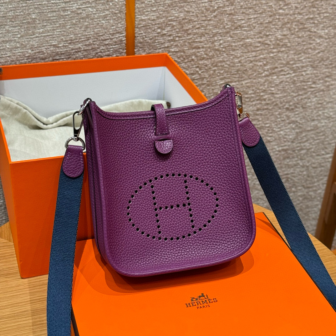 에르메스 Hermes Mini Evelyne 16cm clemence P9 Anemone/silver