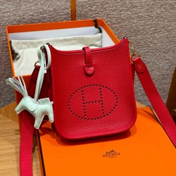 에르메스 Hermes Mini Evelyne 16cm clemence Q5 Rouge casaque/gold