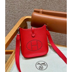 에르메스 Hermes Mini Evelyne 16cm clemence Q5 Rouge casaque/silver