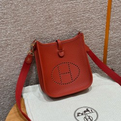 에르메스 Hermes Mini Evelyne 16cm clemence S5 Rouge Tomate/gold