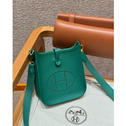 에르메스 Hermes Mini Evelyne 16cm clemence U4 Vert vertigo/gold