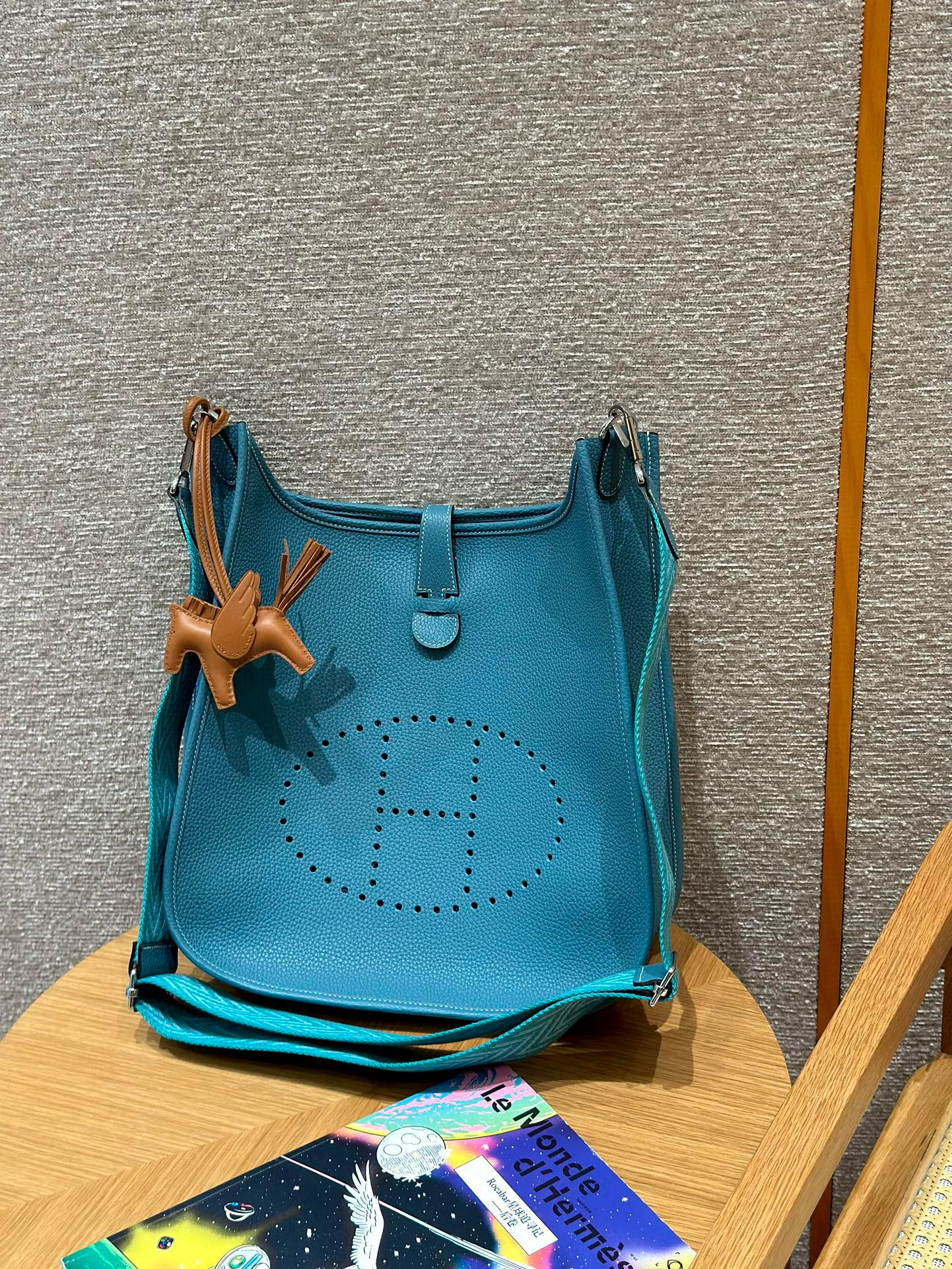 에르메스 Hermes Evelyne 33cm clemence 75 Blue Jean/silver
