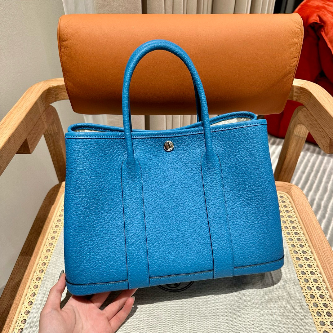 에르메스 Hermes Garden party 30cm Clemence OF Blue Frida
