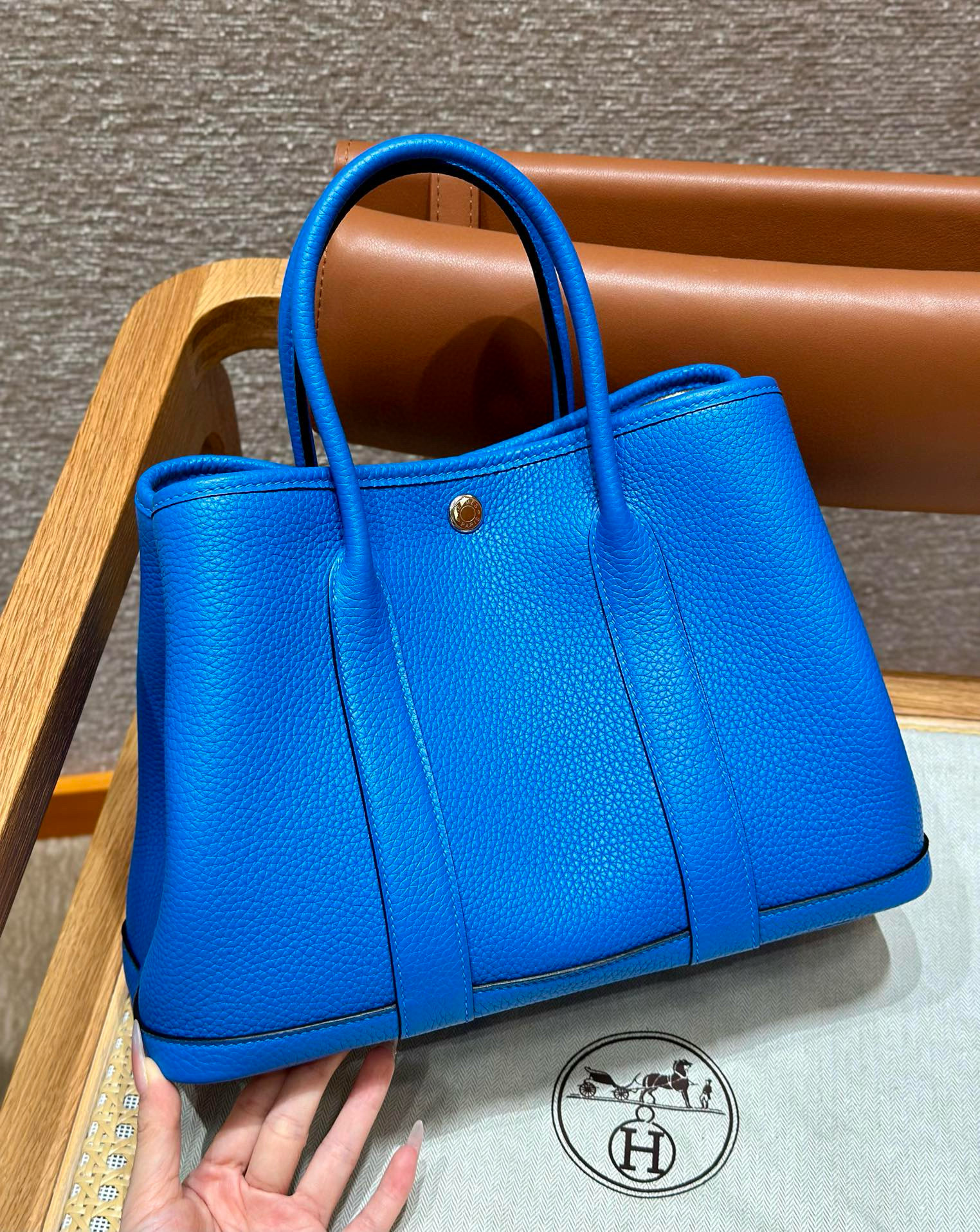 에르메스 Hermes Garden party 30cm vache country T7 Blue Hydra