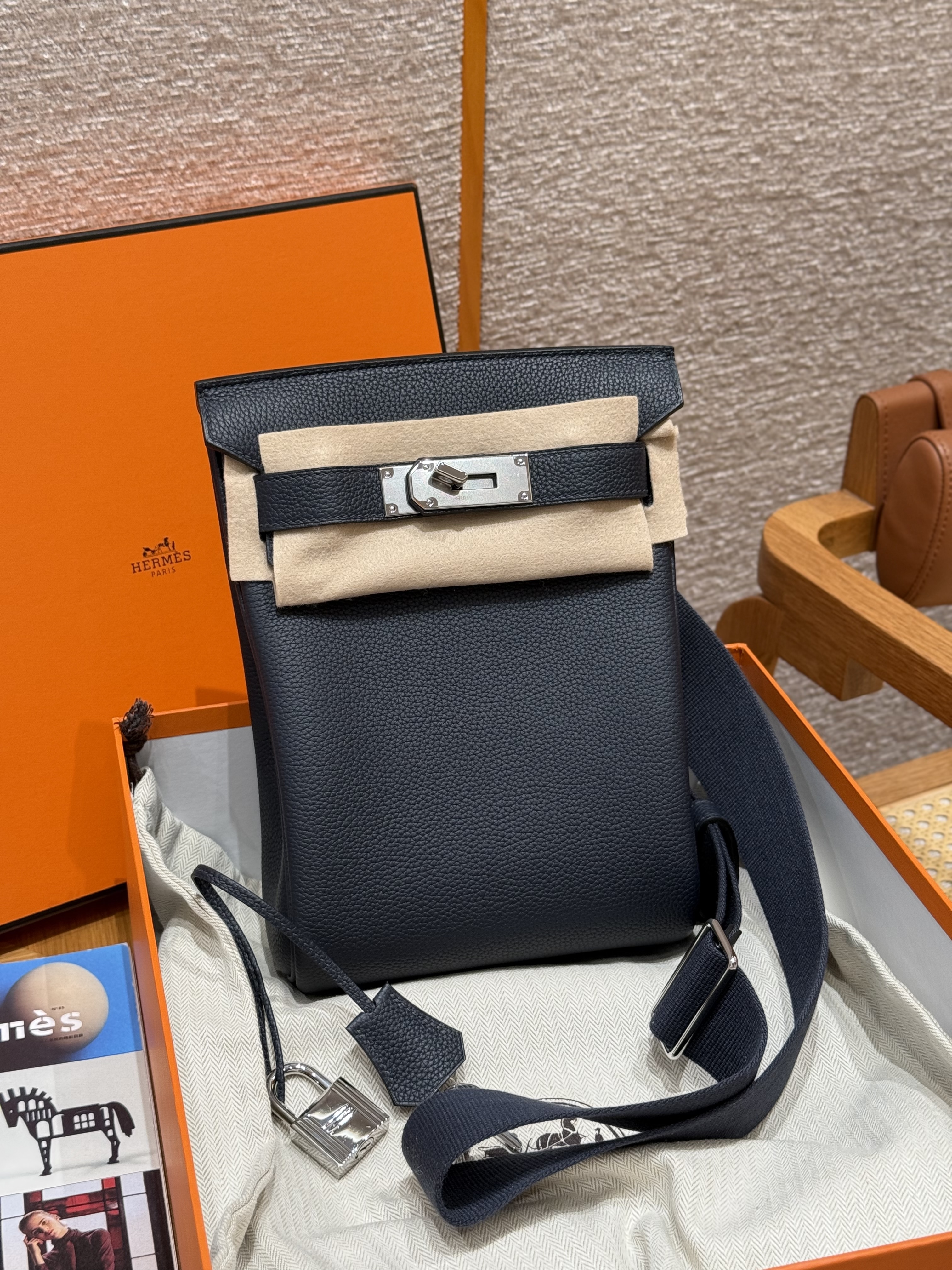 에르메스 Hermes Hac a dos 28cm Togo 2Z Blue nuit/silver