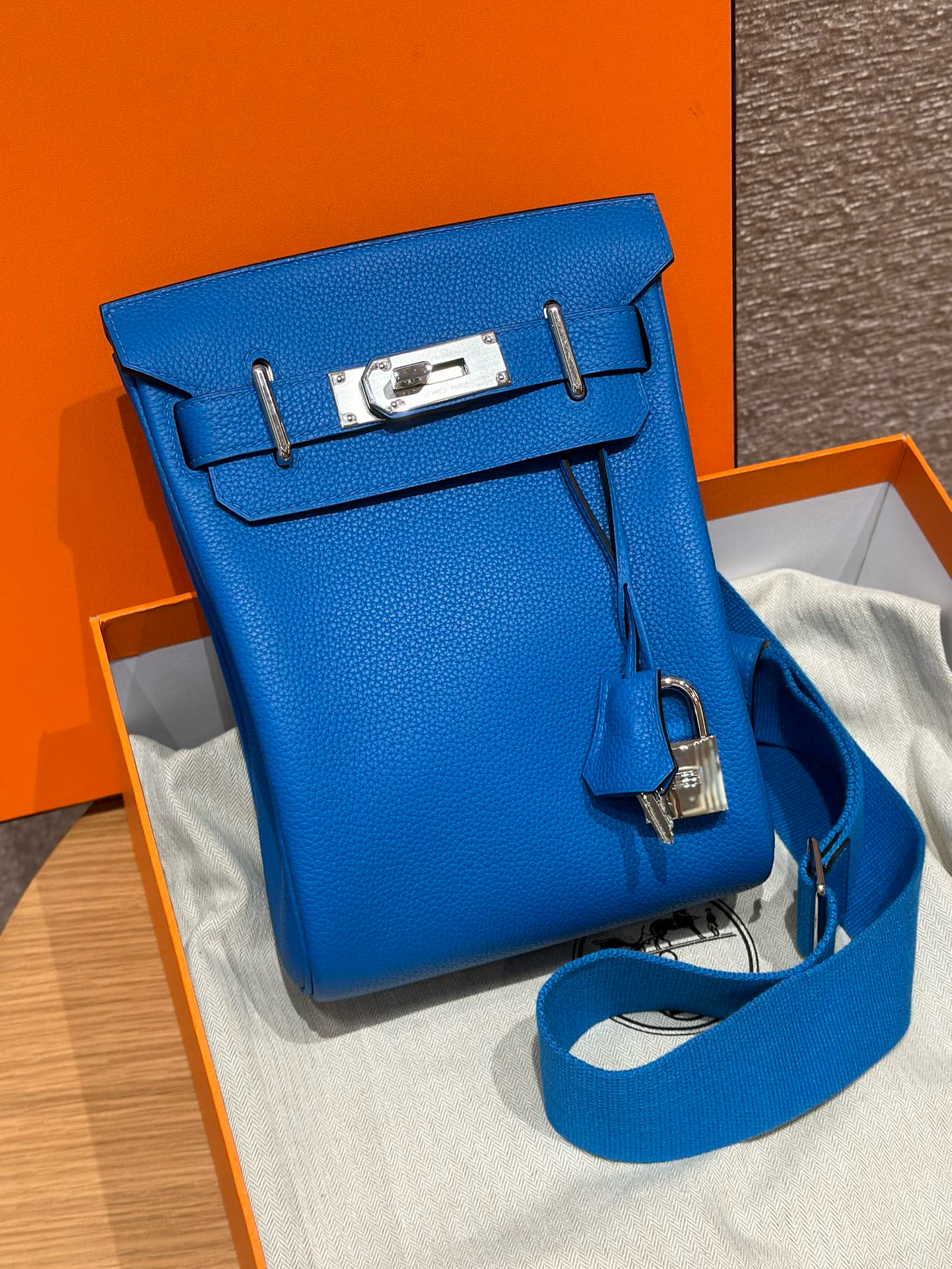 에르메스 Hermes Hac a dos 28cm Togo T7 Blue Hydra/silver