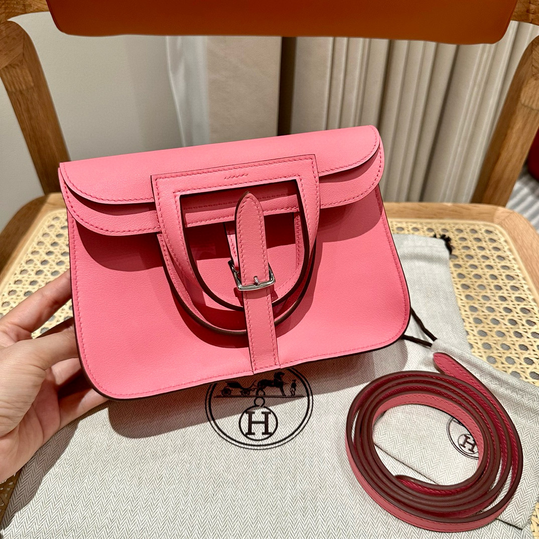 에르메스 Hermes Halzan 22cm Swift U5 Rose lipstick/silver