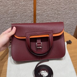 에르메스 Hermes Halzan 25cm clemence 55 Rouge H and 93 Orange/silver