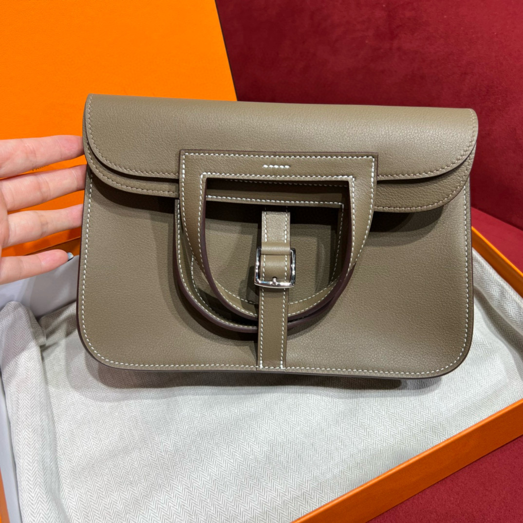 에르메스 Hermes Halzan 25cm swift 18 Etoupe/gold