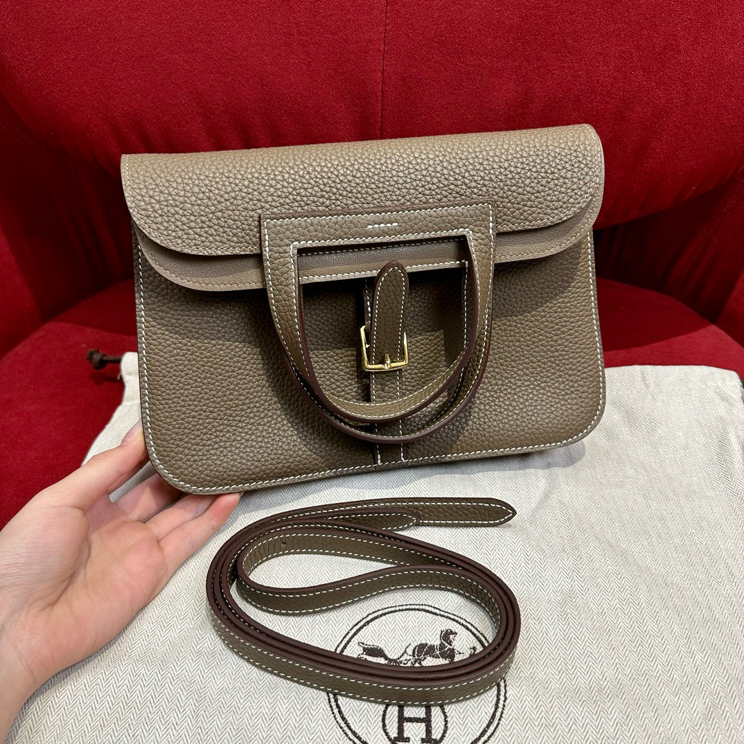 에르메스 Hermes Halzan 25cm Togo 18 Etoupe/gold