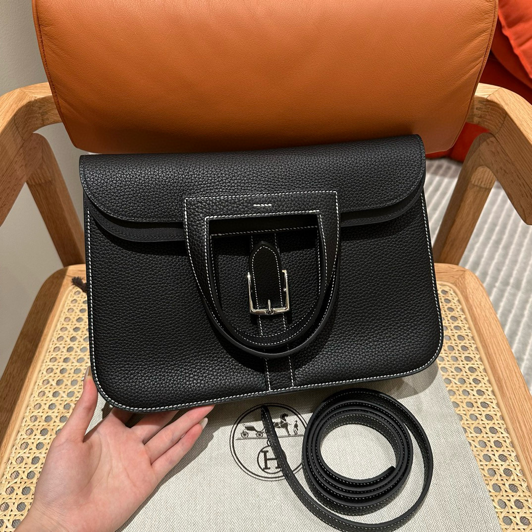 에르메스 Hermes Halzan 31cm clemence 89 Noir/silver