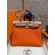 에르메스 Hermes Herbag 31cm canvas and cowhide 37 Gold and 93 Orange/silver
