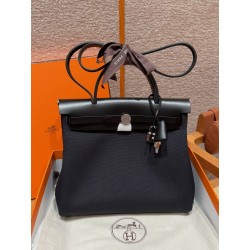 에르메스 Hermes Herbag 31cm canvas and cowhide 89 Noir/silver