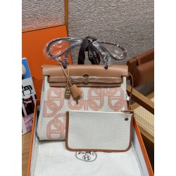 에르메스 Hermes Herbag 31cm canvas and cowhide orange mécano écru beige nature/gold