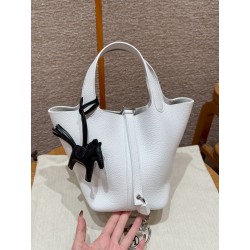 에르메스 Hermes Picotin lock 18cm clemence 01 Blanc/sliver