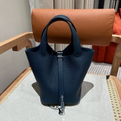에르메스 Hermes Picotin lock 18cm clemence 7P Blue presse/silver