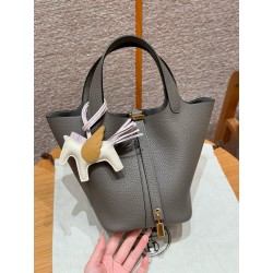 에르메스 Hermes Picotin lock 18cm clemence 8F Girs Etain/gold