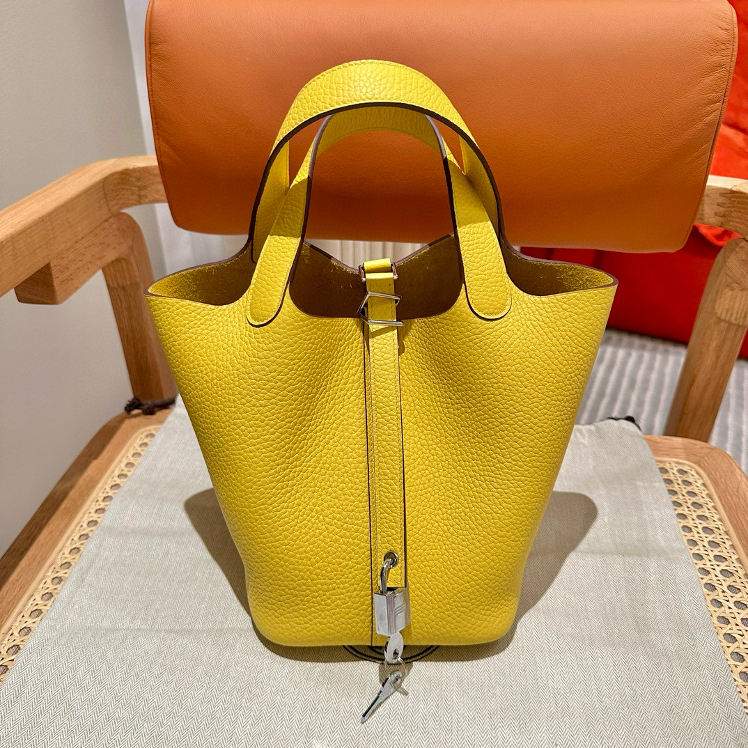 에르메스 Hermes Picotin lock 18cm clemence 9O Jaune de naples/sliver