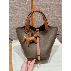 에르메스 Hermes Picotin lock 18cm clemence 18 Etoupe and 37 Gold/gold