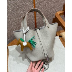 에르메스 Hermes Picotin lock 18cm clemence 80 Gris perle/sliver