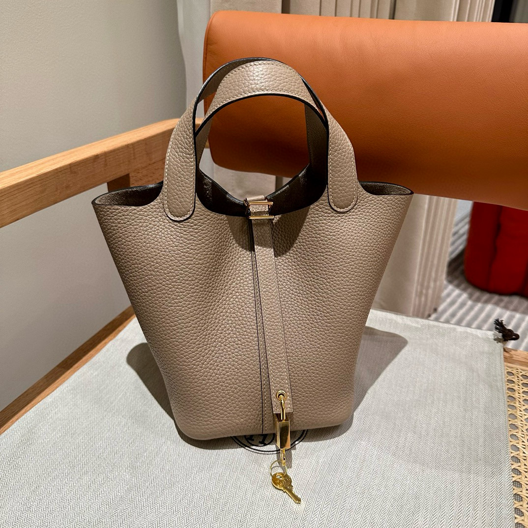 에르메스 Hermes Picotin lock 18cm clemence 81 Gris tourtlle/gold