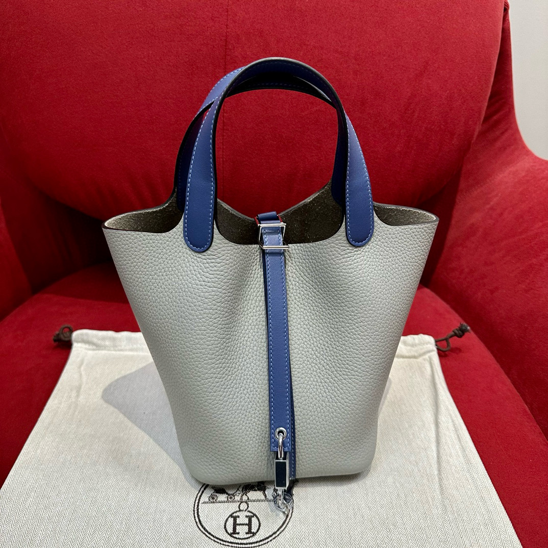 에르메스 Hermes Picotin lock 18cm clemence and Swift 4Z Girs Mouette and R2 Blue agate/silver