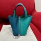 에르메스 Hermes Picotin lock 18cm clemence W0 Vert Bosphore and 7F Blue paon/silver