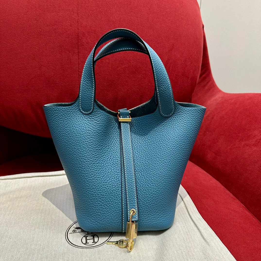 에르메스 Hermes Picotin lock 18cm clemence W0 Vert Bosphore/gold