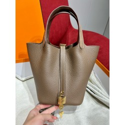 에르메스 Hermes Picotin Touch 18cm clemence and Matte Alligator 18 Etoupe/gold