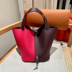 에르메스 Hermes Picotin lock 22cm clemence 0D Rose mexico and 0G Rouge seller/silver