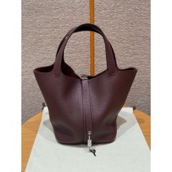 에르메스 Hermes Picotin lock 22cm clemence 0G Rouge seller/silver