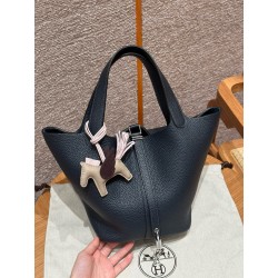 에르메스 Hermes Picotin lock 22cm clemence 2Z Blue nuit/silver