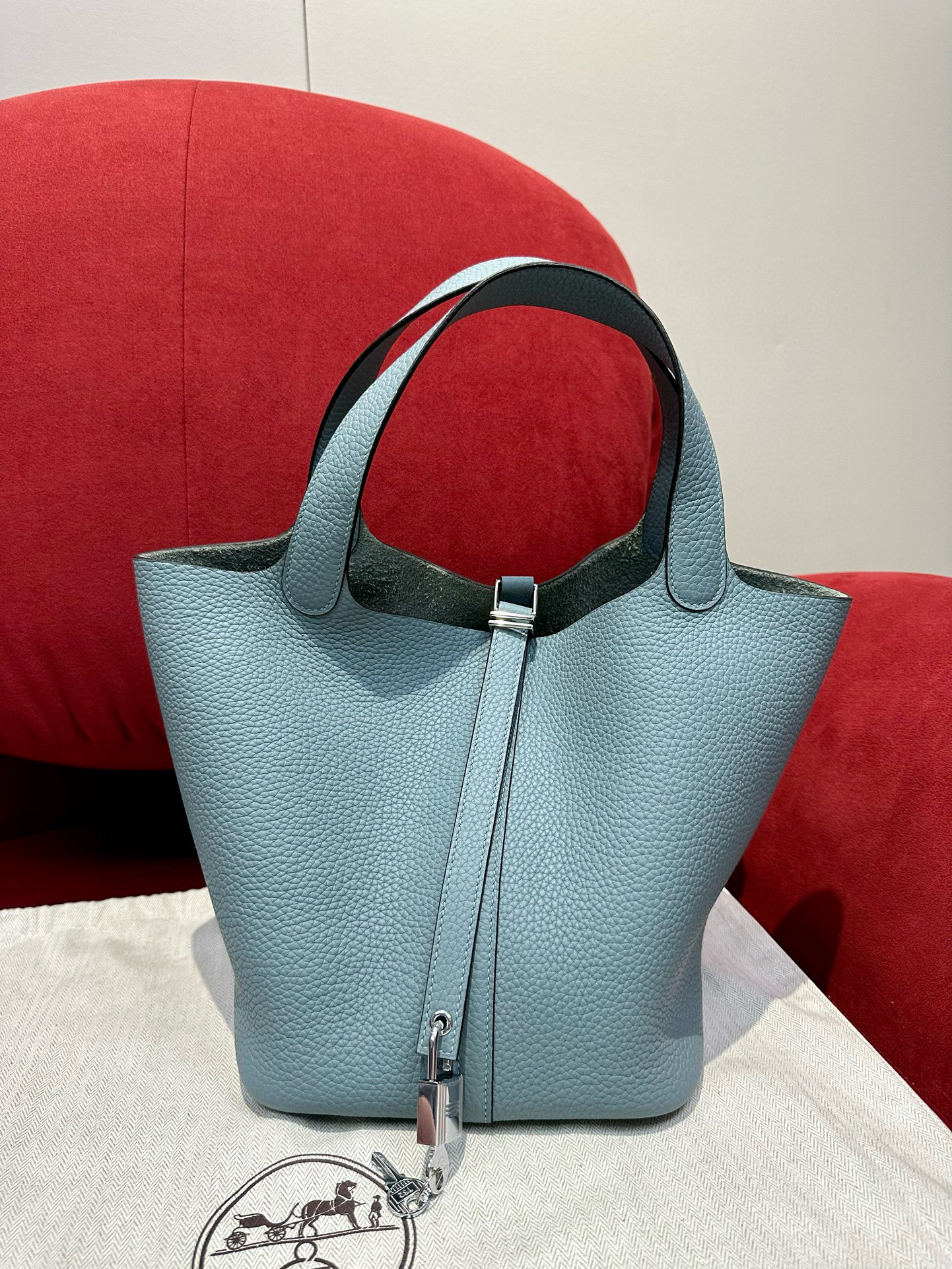 에르메스 Hermes Picotin lock 22cm clemence 7G Ciel/silver